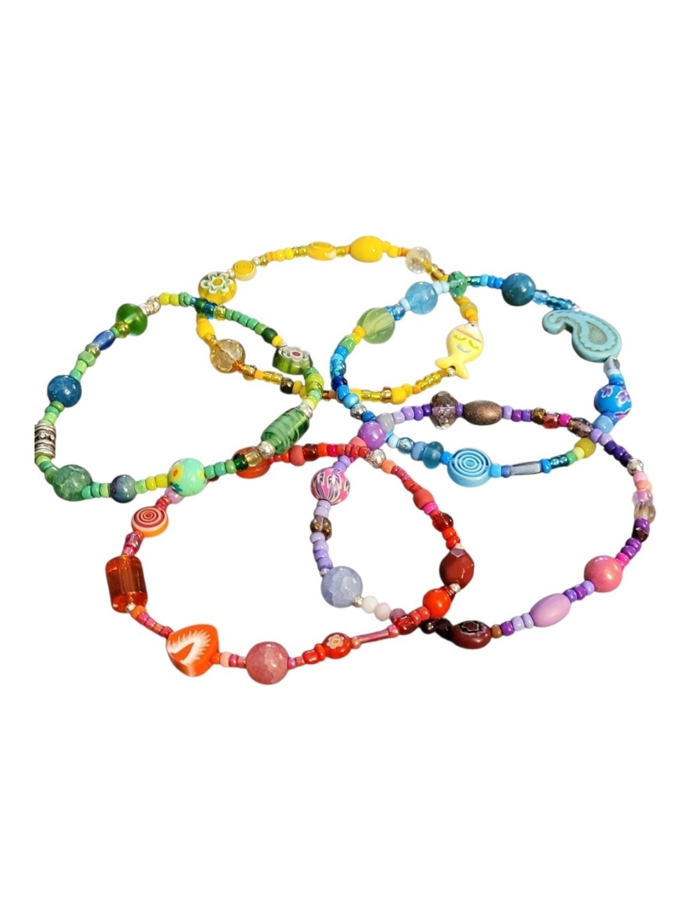 Multicolor Mixed-Media Beaded Stretch Bracelet Set of 5 💜 - Picture 5 of 5